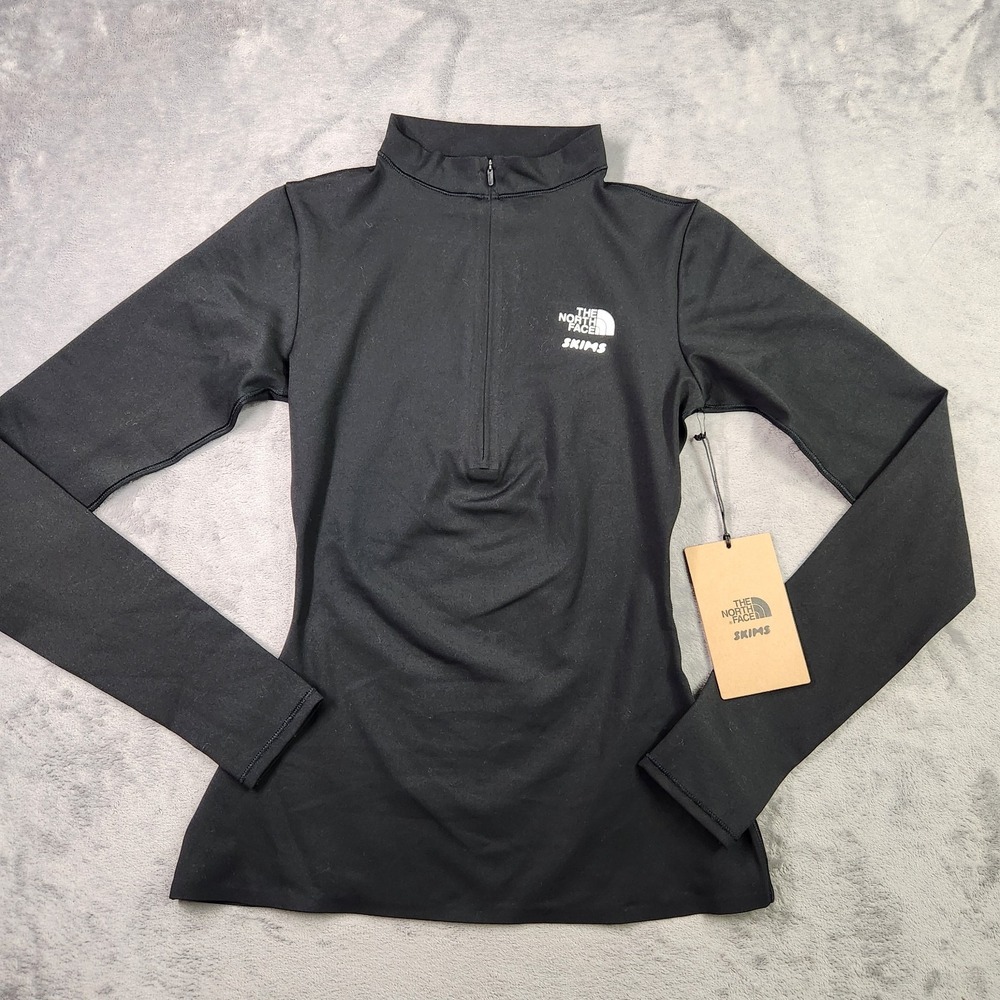 New The North Face X Skims Refina Long Sleeve Half Zip Top Onyx Black Small S